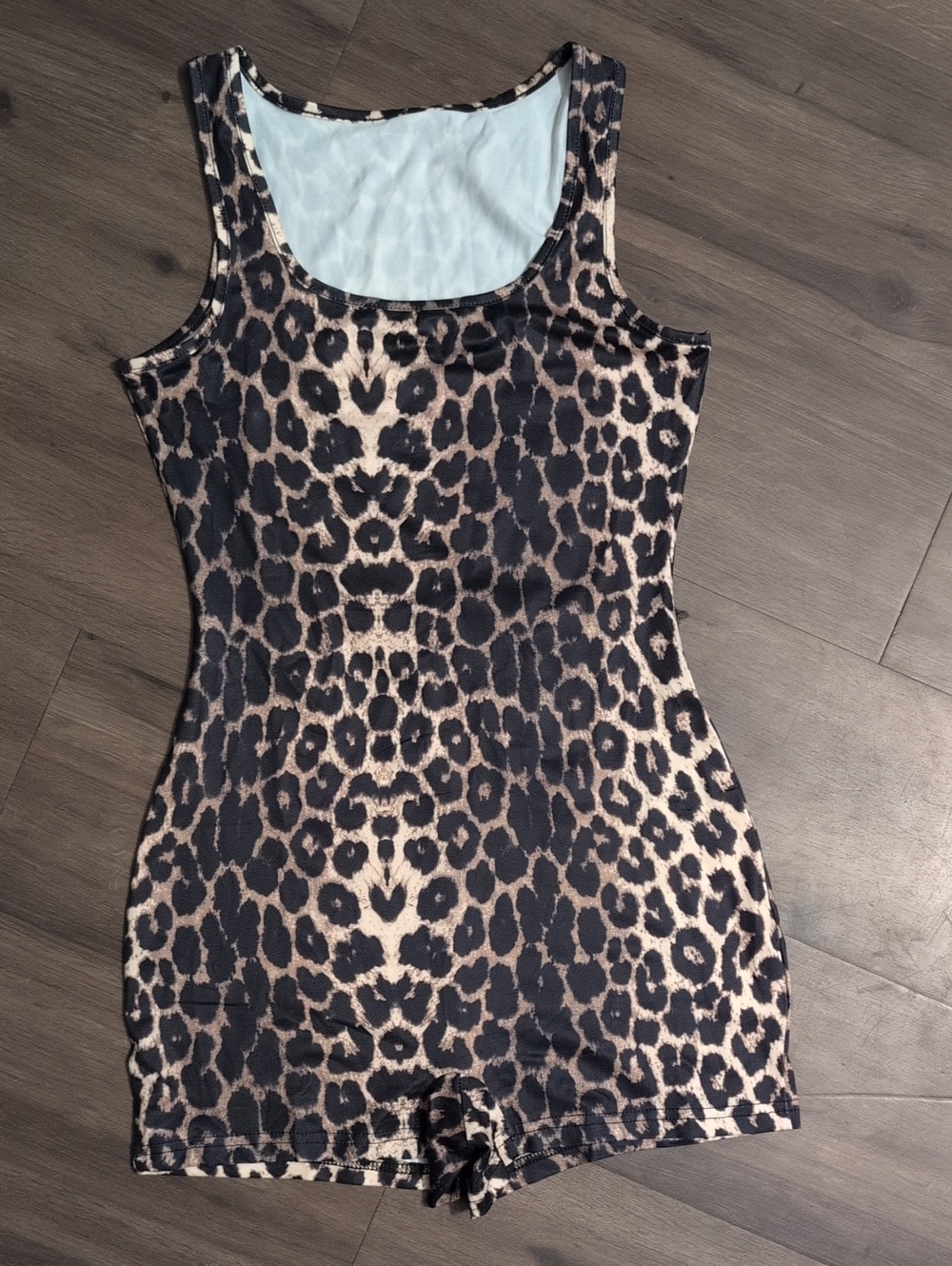 Leopard-Print Tank Romper Pajama — Black & Cream